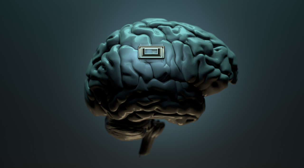 Human brain with a microchip