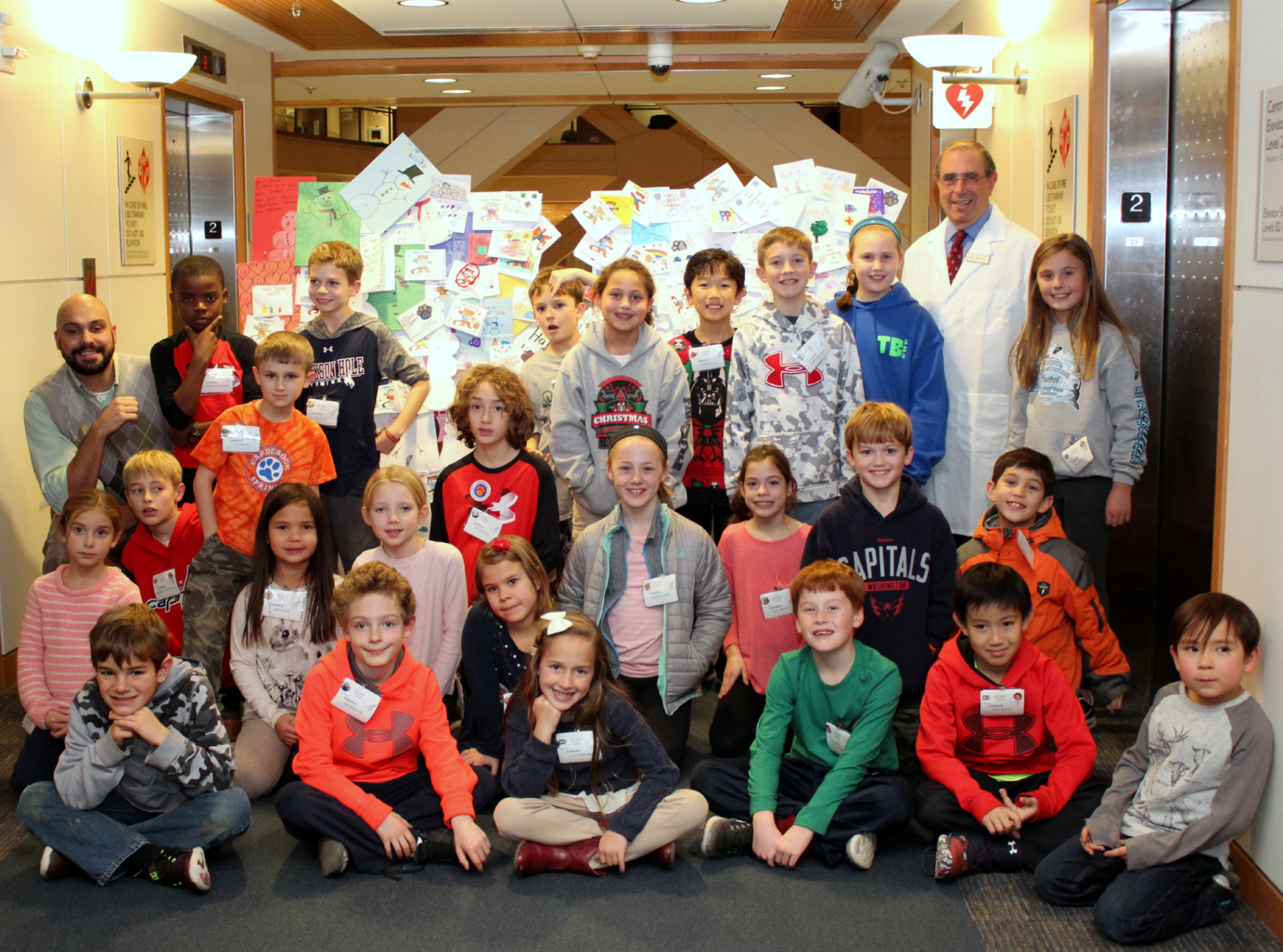 The fifth graders from Bethesda's Carderock Springs Elementary School delivered handmade cards and puzzles to NIH Clinical Center in December 2016.