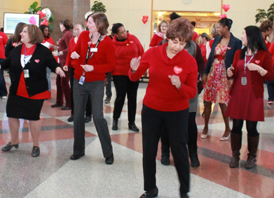 NIH staff and volunteers filled the Clinical Center atrium