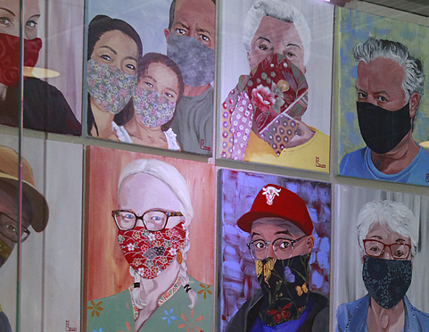 portraits of people wearing masks
