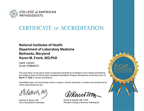 Thumbnail of the DLM CAP Certificate. If you are having problems accessing these images, certificates of accreditation may be obtained by calling 301-496-5668