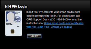 screen capture of NIH PIV Login
