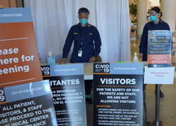 Staff and visitors are screened at Building 10 north entrance by the U.S. Public Health Service Commissioned Corps Nursing Officers.