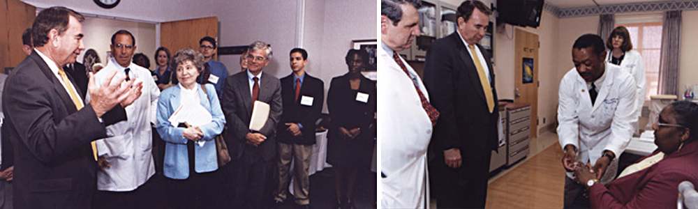 two images on HHS secretary Thompson touring the Clinical Center