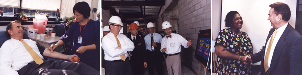 three images on HHS secretary Thompson touring the Clinical Center