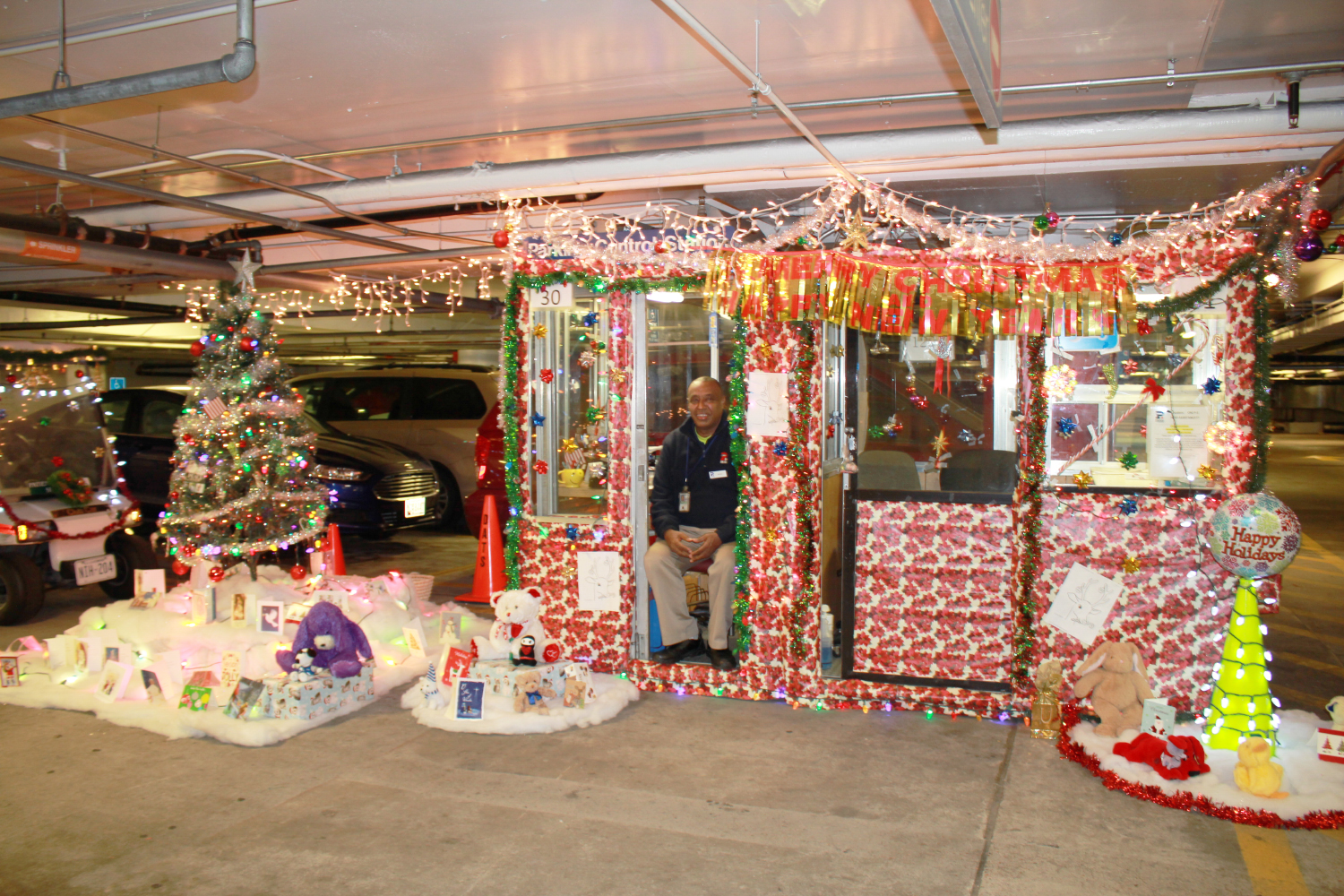 Parking booth attendants decorated their facilities to show holiday cheer.
