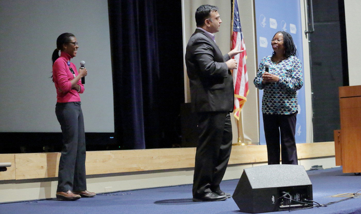 Avish Parashar brought audience members on stage to showcase that planning is important, but the ability to improvise is essential during a seminar on Dec. 3, 2015.