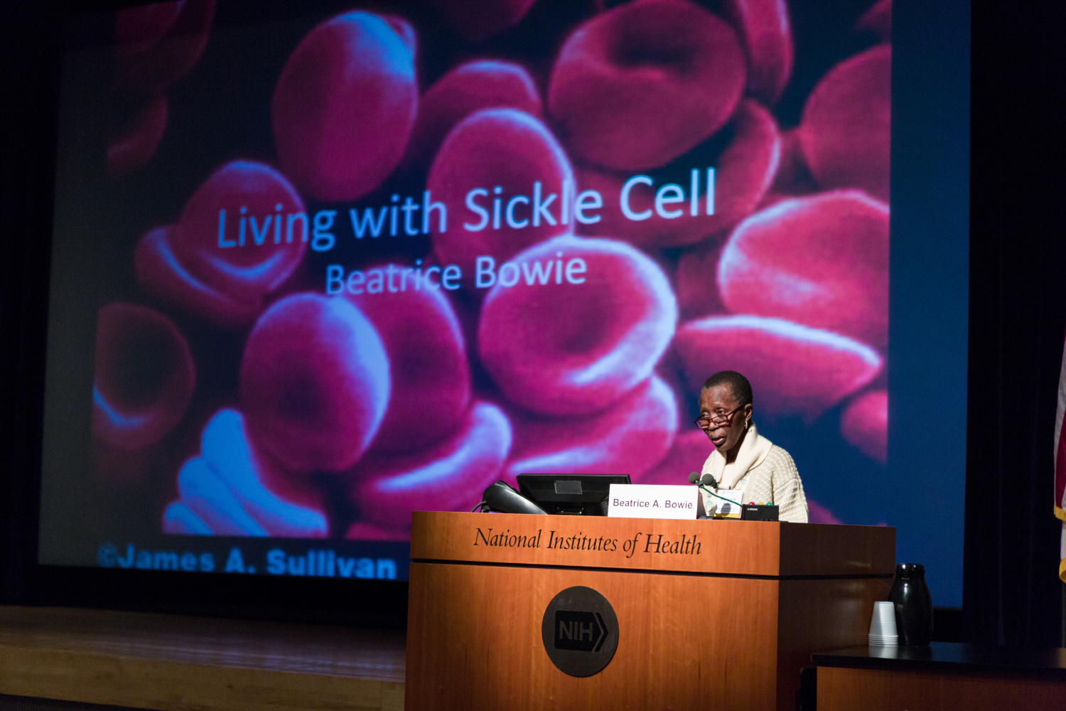 Beatrice Bowie, a NIH patient, addressed attendees of Rare Disease Day at the NIH Clinical Center on Feb. 29, 2016.