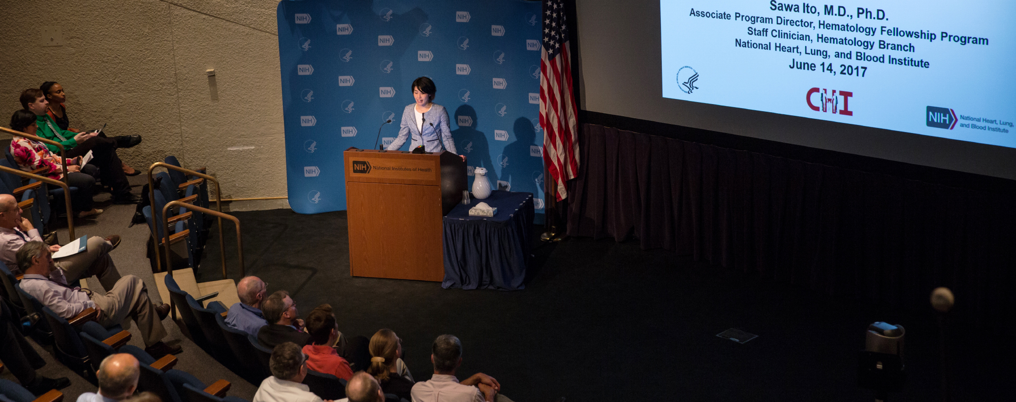 Dr. Sawa Ito, a staff clinician with the National Heart, Lung, and Blood Institute, presents the 14th annual John Laws Decker Memorial lecture