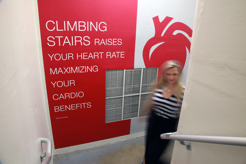 Artwork decorates stairwells