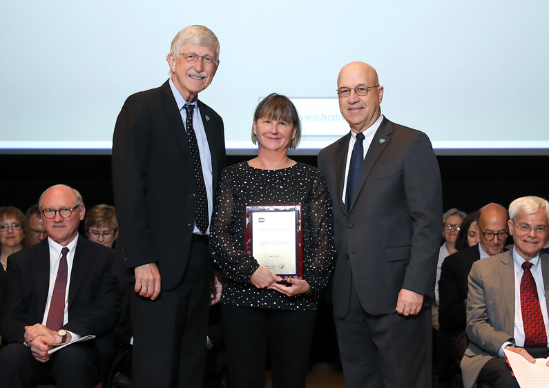 Dr. Francis Collins, Karen Kaczorowski and Dr. Jim Gilman