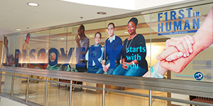 A mural in the NIH Clinical Center commemorating First in Human, and that the medicine of tomorrow starts today