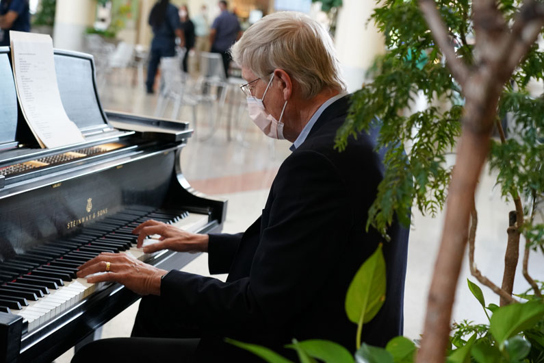 Frances Collins playing piano in June 2020