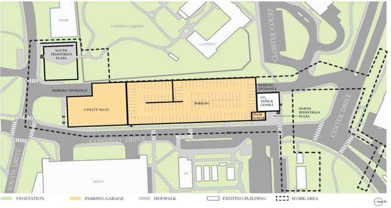 Schematic site plan of the utility vault and new parking garage