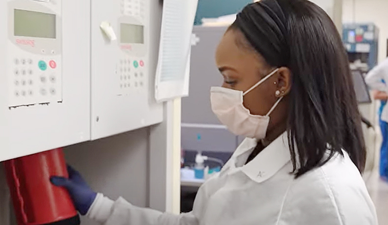 Specialist in Blood Banking student working in lab