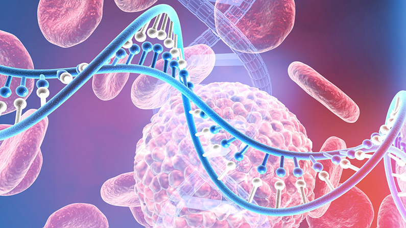 Blood cells and DNA double helix