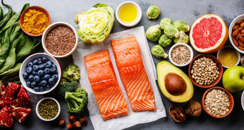 a table spread of healthy foods