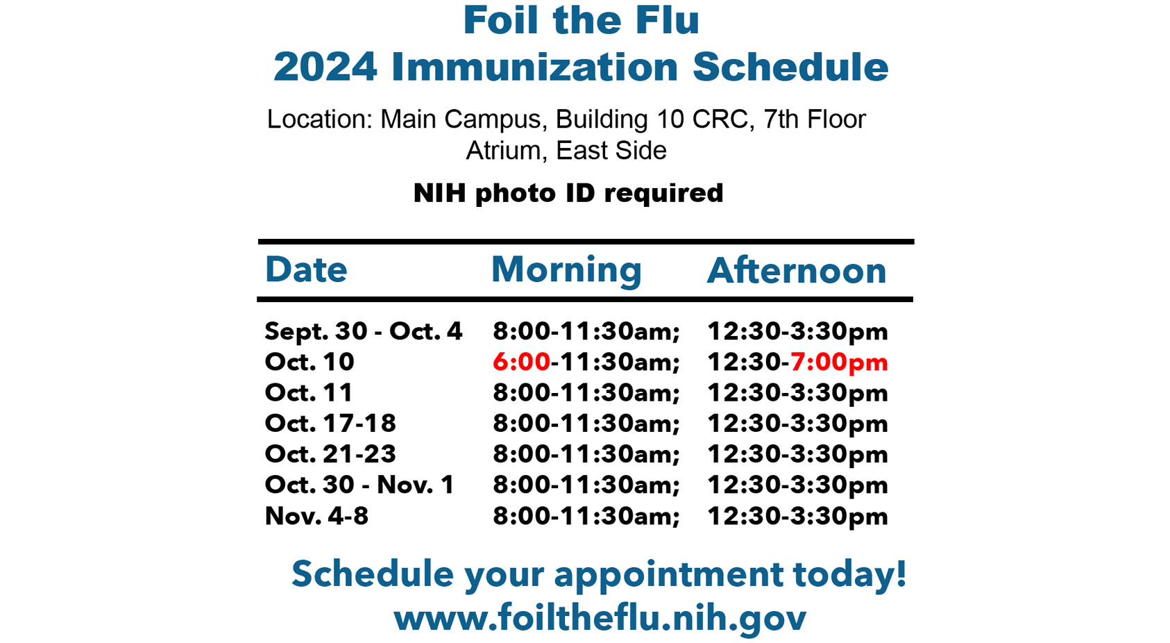 Foil the Flu 2024 Schedule