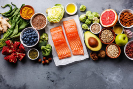 a table spread of healthy foods