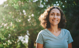 a woman smiling