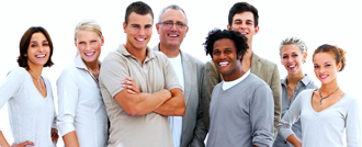 a group of people standing together smiling