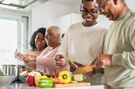 a family cooking together