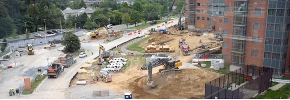 Photo of construction beginning on the NIH Clinical Center expansion