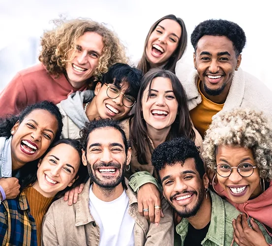 a group of people smiling
