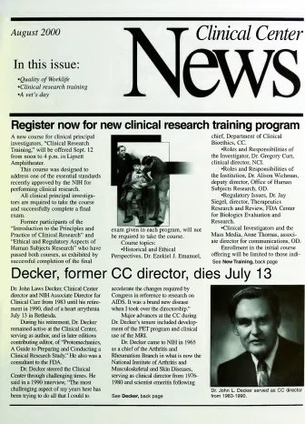 Image of first page of CCNews newsletter from August 2000.