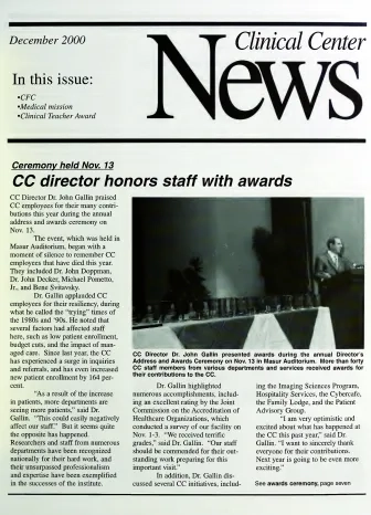 Image of first page of CCNews newsletter from December 2000.